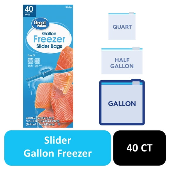 Great Value Freezer Guard Slider Zipper Bags, Gallon Freezer, 40 Count