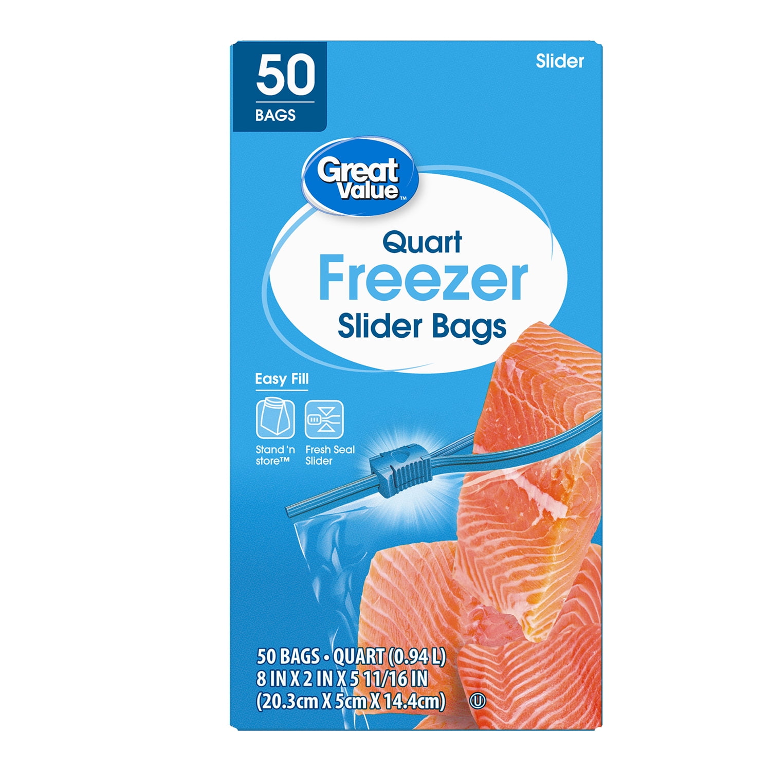 Great Value Freezer Guard Slider Zipper Bags, Quart Freezer, 50 Count