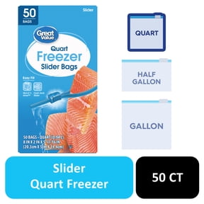 Great Value Slider Zipper Freezer Bags, Quart, 50 Count