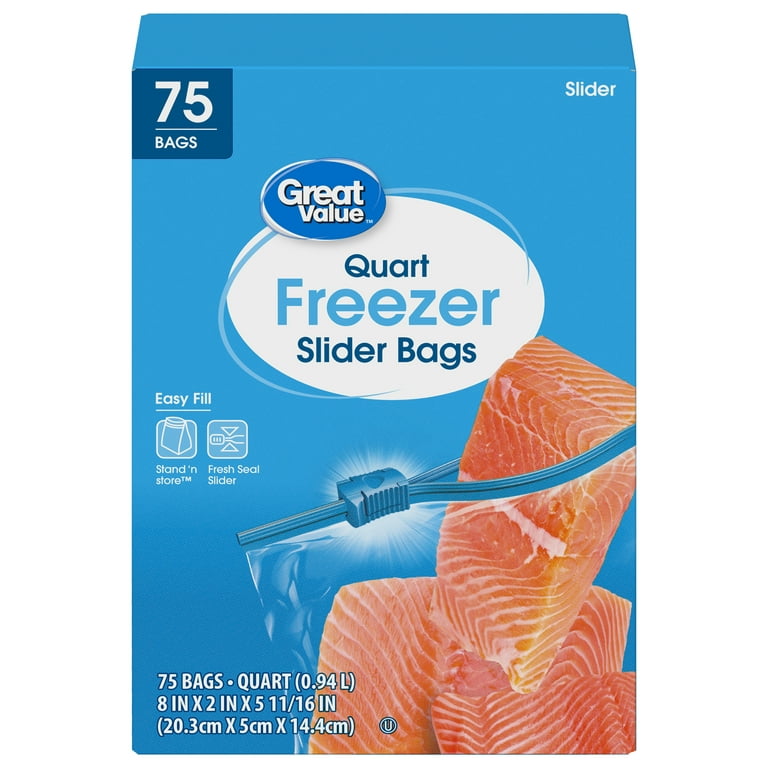 Great Value Freezer Guard Double Zipper Freezer Bags, Quart, 50 Count