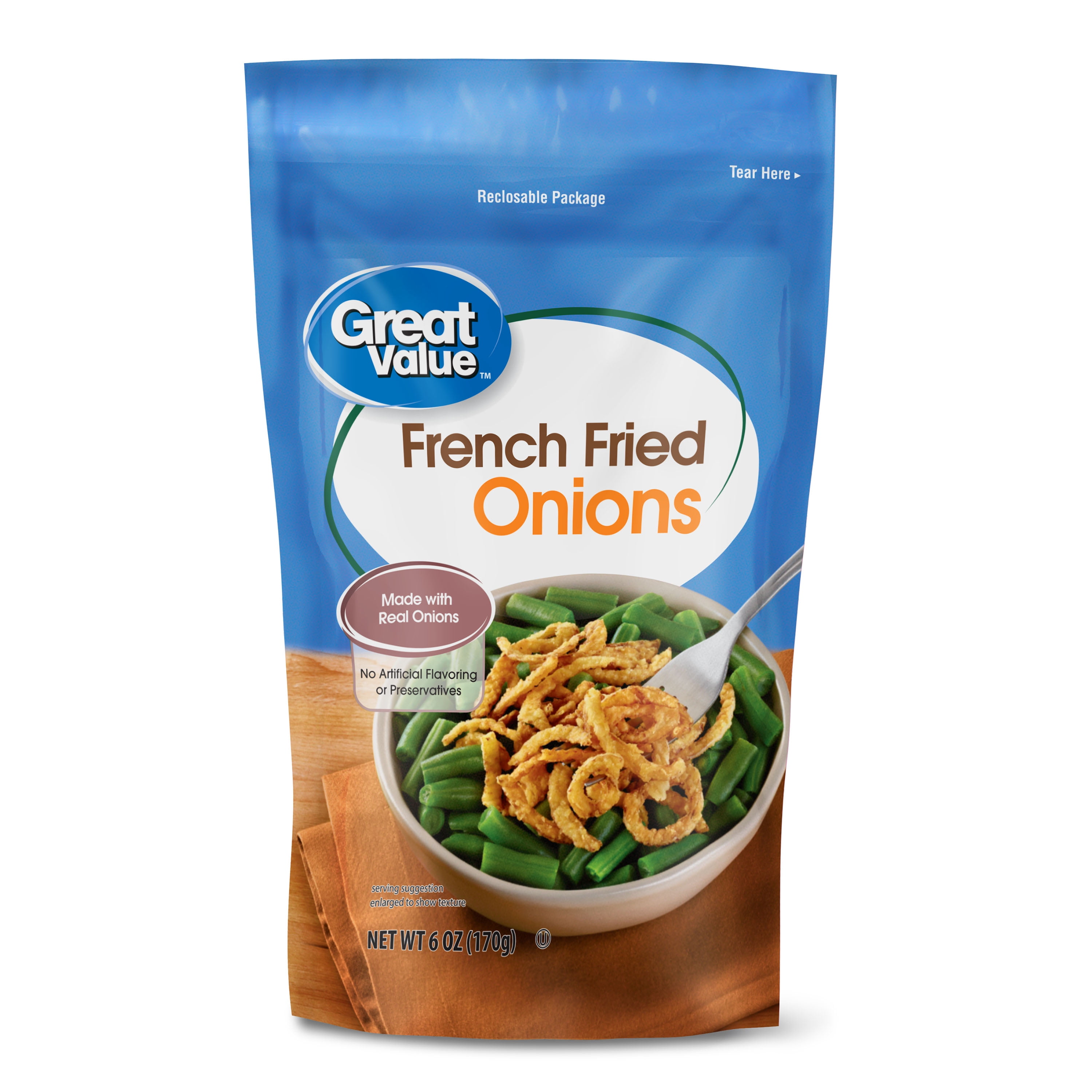 Great Value French Fried Onions Salad Topping, 6 oz. Resealable Bag