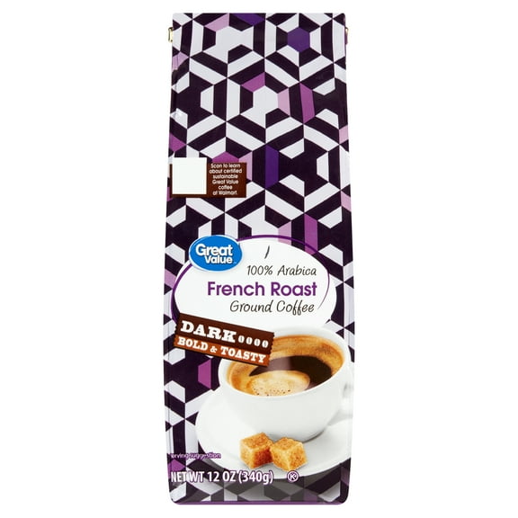 Great Value French Roast, 100% Arabica, Dark Roast, Ground Coffee, 12 oz
