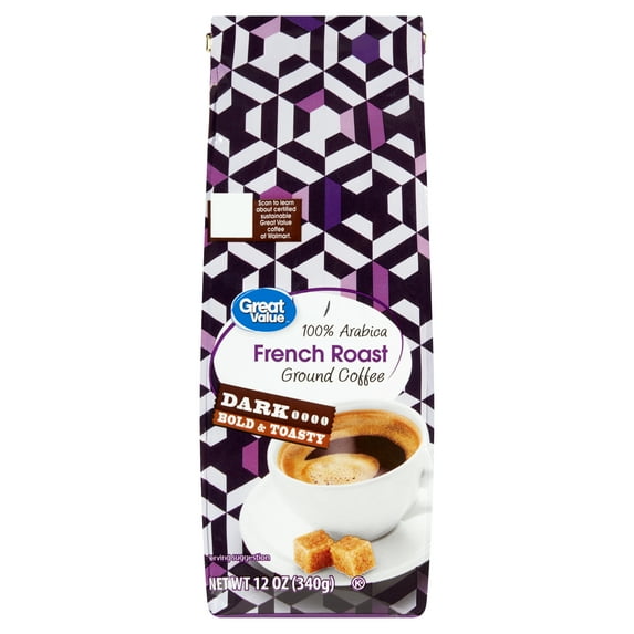 Great Value French Roast, 100% Arabica, Dark Roast, Ground Coffee, 12 oz