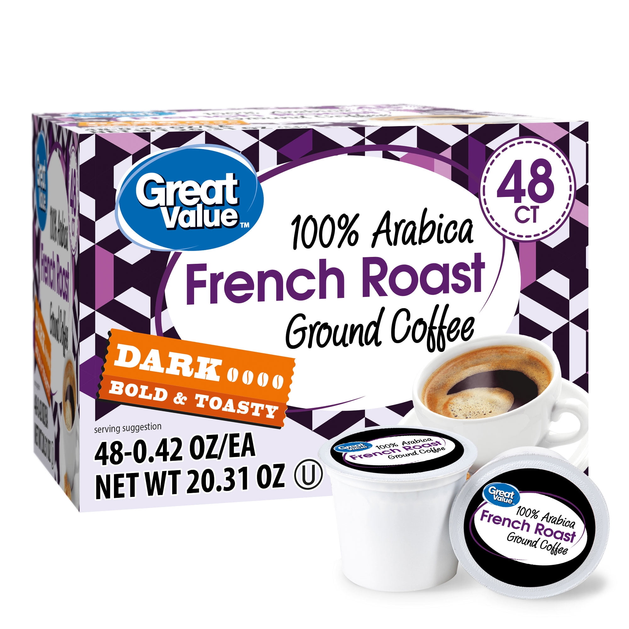 Great Value French Roast Single Serve Coffee Pods, Dark Roast, 48 Count