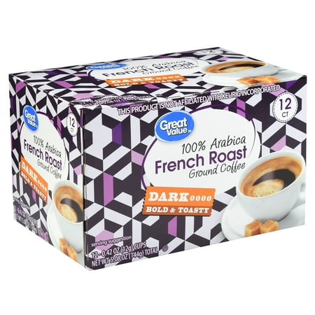 Great Value French Roast Single Serve Coffee Pods, Dark Roast, 5.08 oz, 12 Count