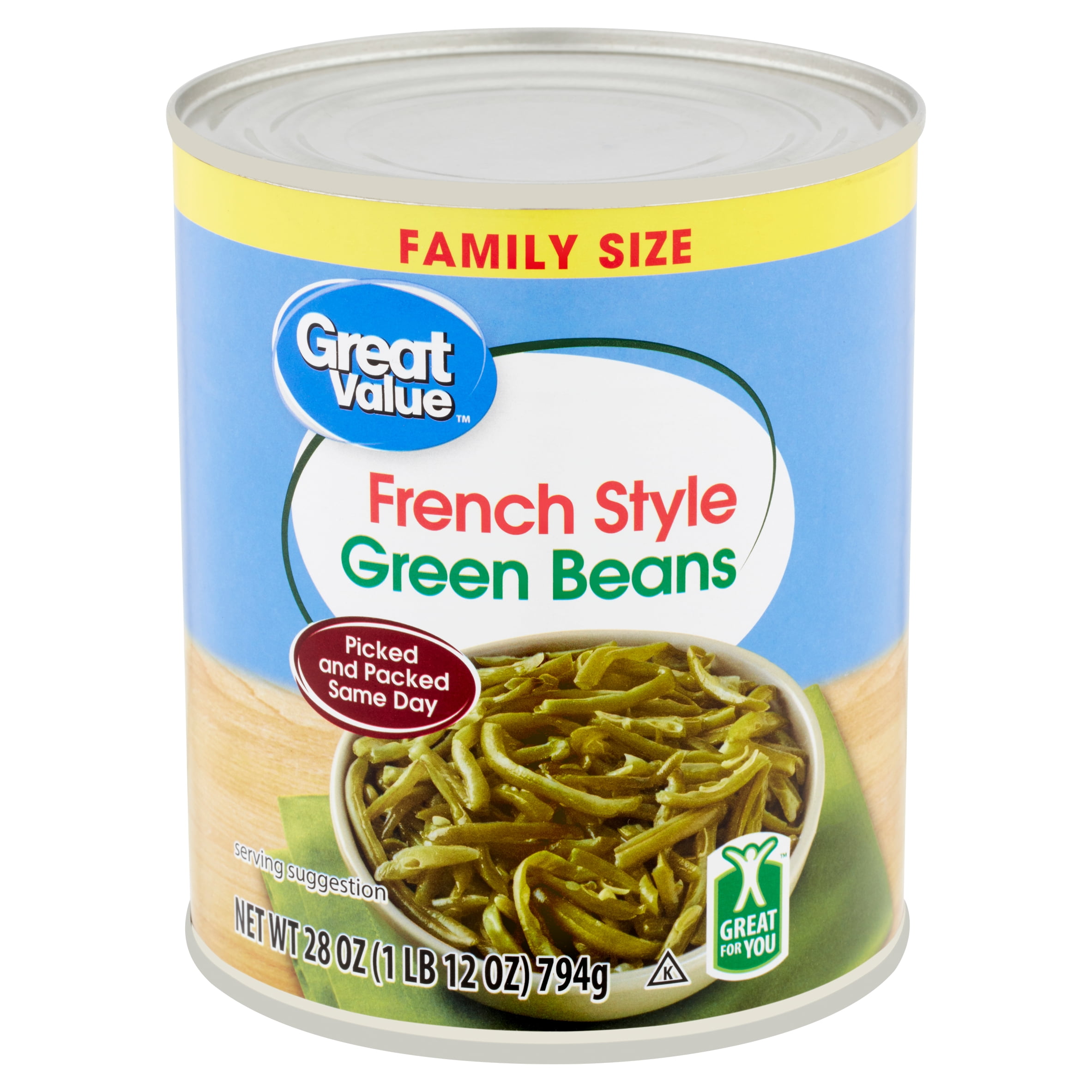 Great Value FrenchStyle Green Beans, Family Size, 28 oz Can