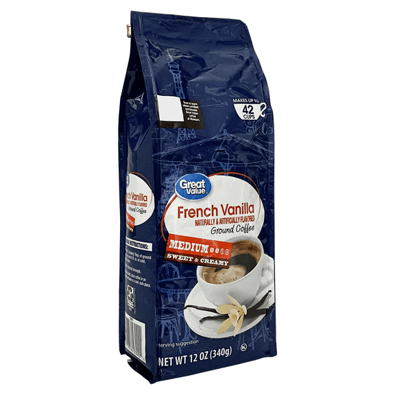 Great Value French Vanilla Medium Roast Ground Coffee, 12 oz, Bag