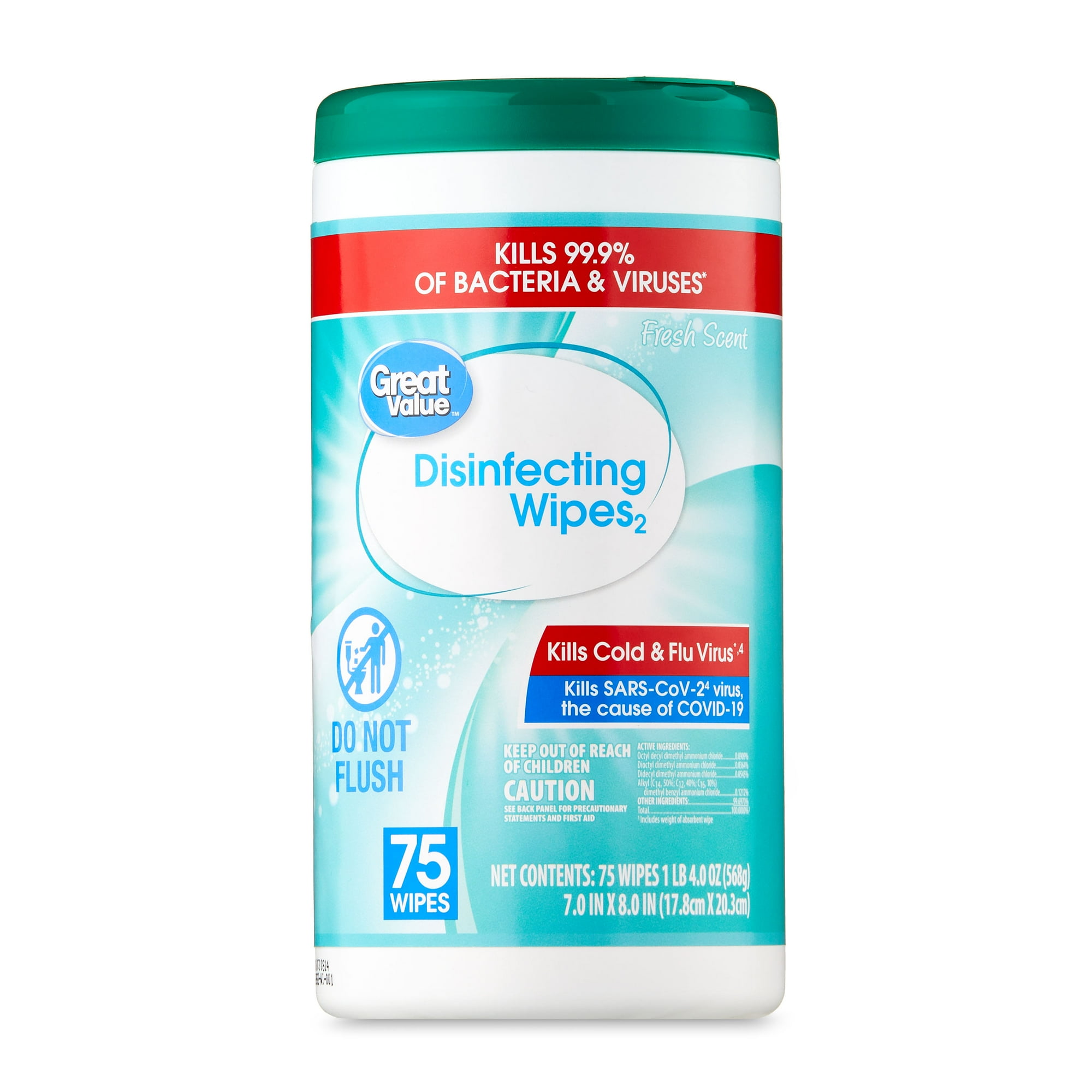 Great Value Fresh Scent Disinfecting Wipes, 75 count, 1 lb 5.5 oz