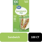 Great Value Fresh Seal Double Zipper Sandwich Bags, 100 Count