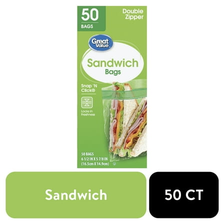 Great Value Fresh Seal Double Zipper Sandwich Bags, 50 Count