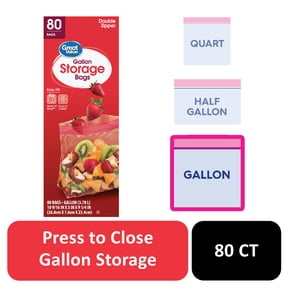 Great Value Gallon Double Zipper Storage Bags, 80 Count