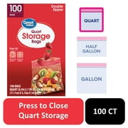 Great Value Fresh Seal Double Zipper Storage Bags, Quart, 100 Count