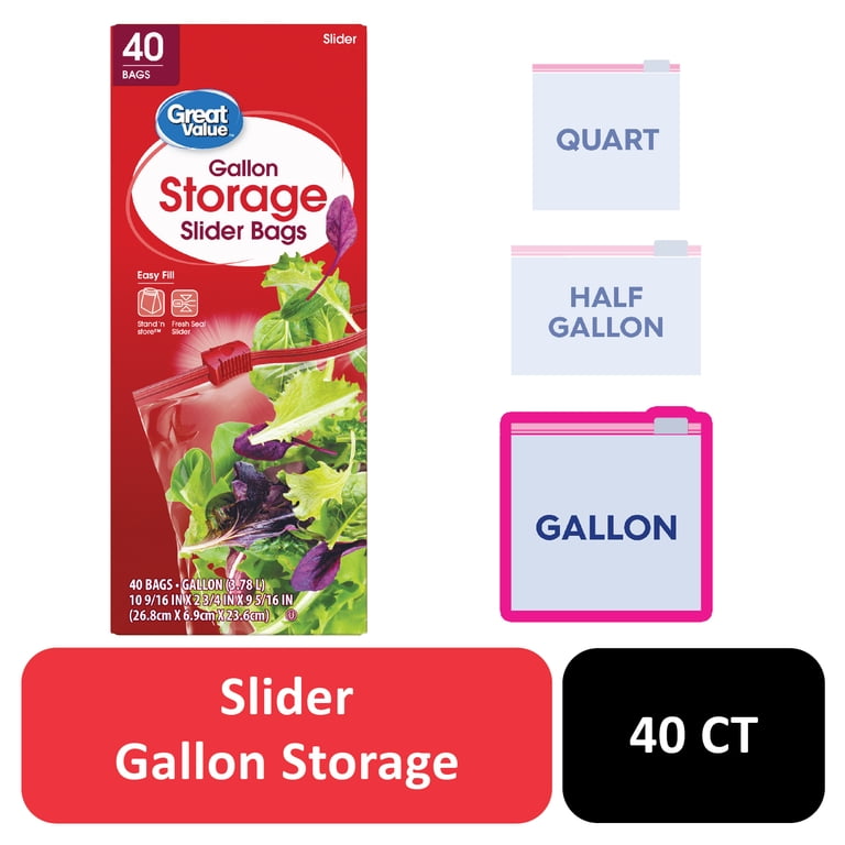 Great Value Fresh Seal Slider Zipper Bags, Gallon Storage, 40