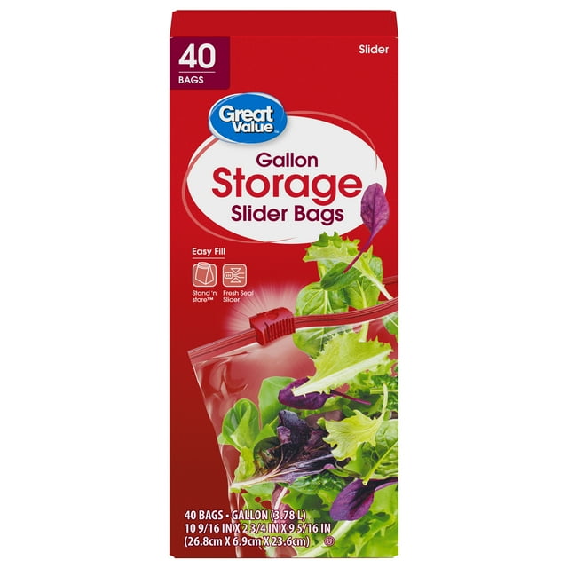 Great Value Fresh Seal Slider Zipper Bags, Gallon Storage, 40 Count