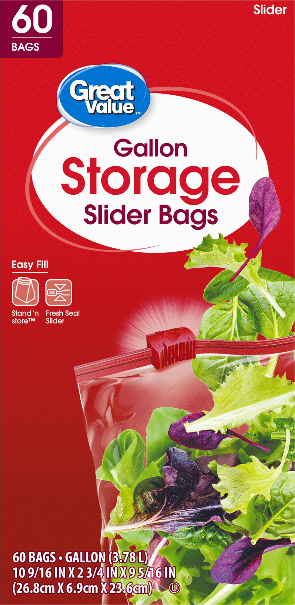 Great Value Fresh Seal Slider Zipper Bags, Gallon Storage, 60 Count - image 1 of 8