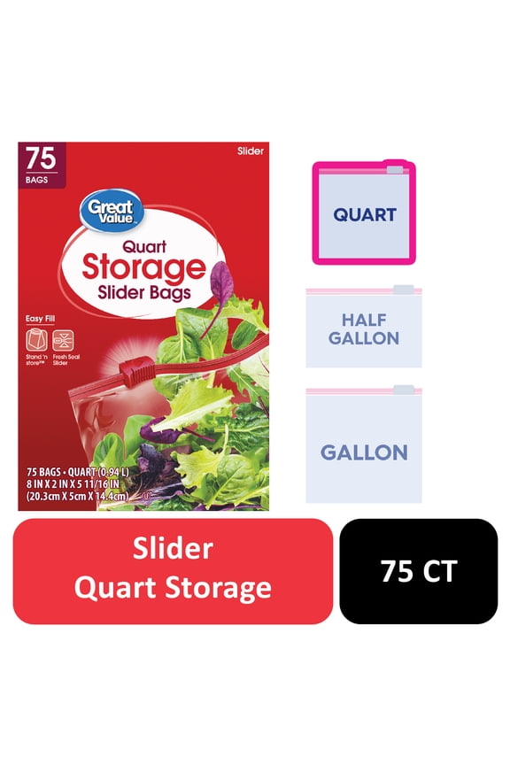 Fresh Seal Slider Zipper Quart Storage Bags, 75 Count