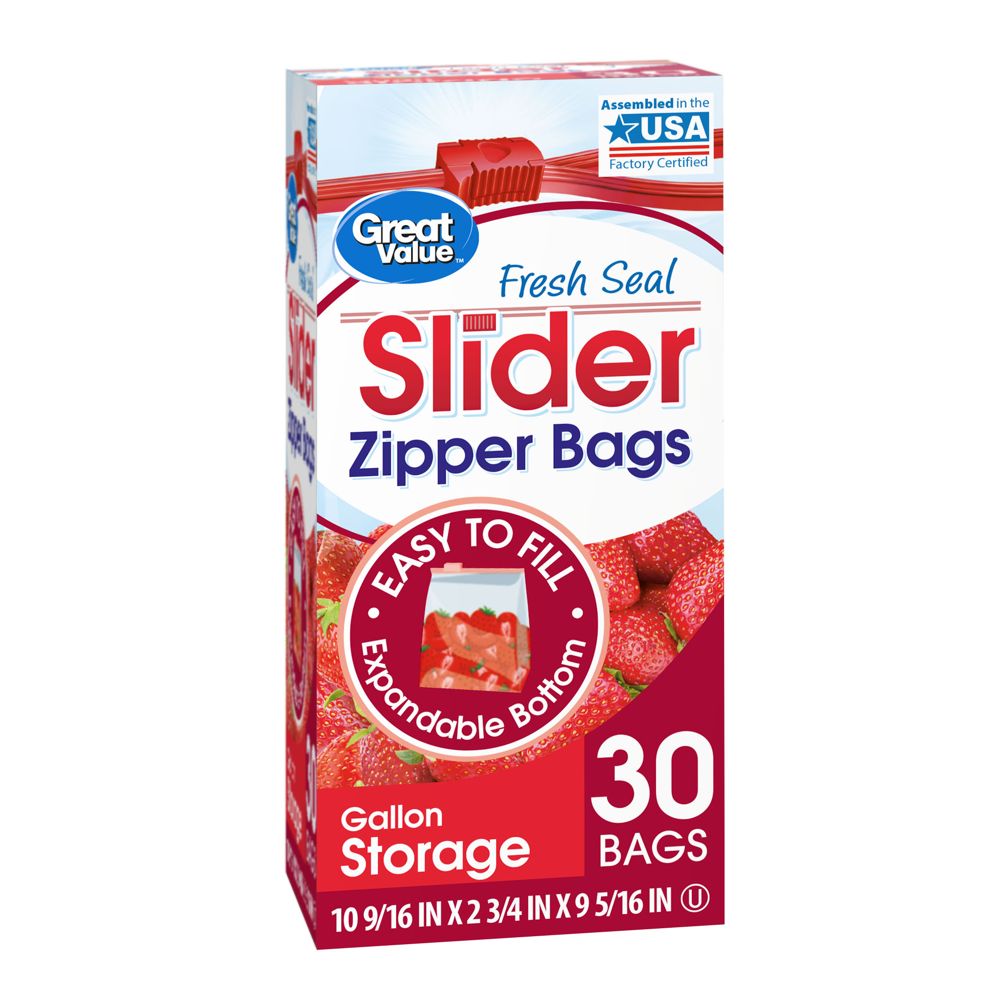 Great Value Fresh Seal Slider Zipper Gallon Storage Bags, 30 Count - image 1 of 8