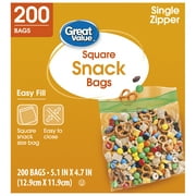 Great Value Fresh Seal Zipper Square Snack Bags, 200 Count