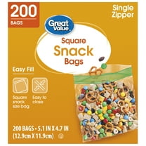 Great Value Fresh Seal Zipper Square Snack Bags, 200 Count