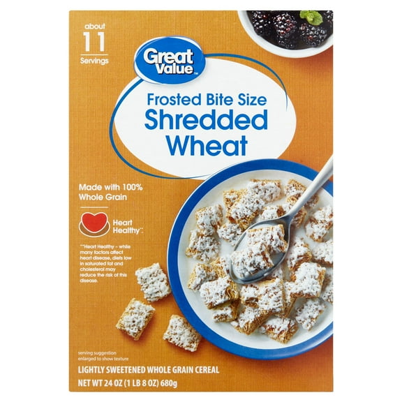 Great Value Frosted Bite Size Shredded Wheat Cereal, 24 oz