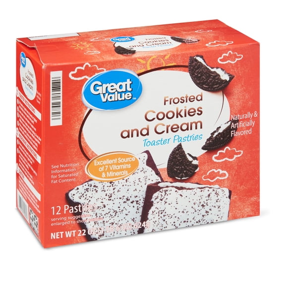 Great Value Frosted Toaster Pastries, Cookies and Cream, 22 oz Box, 12 Count