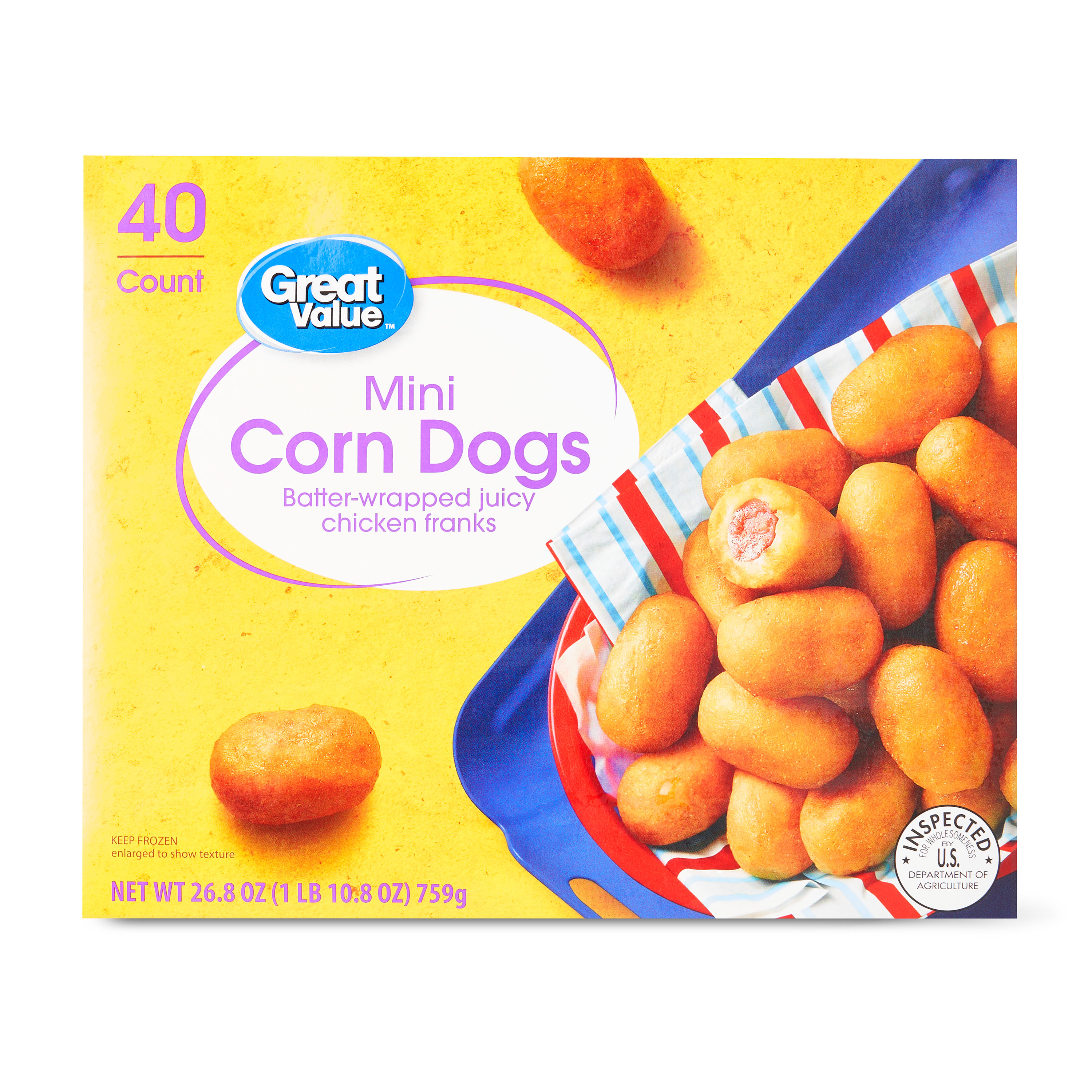 Great Value Frozen Appetizers Mini Corn Dogs 26.8 oz 40 Count Frozen Walmart