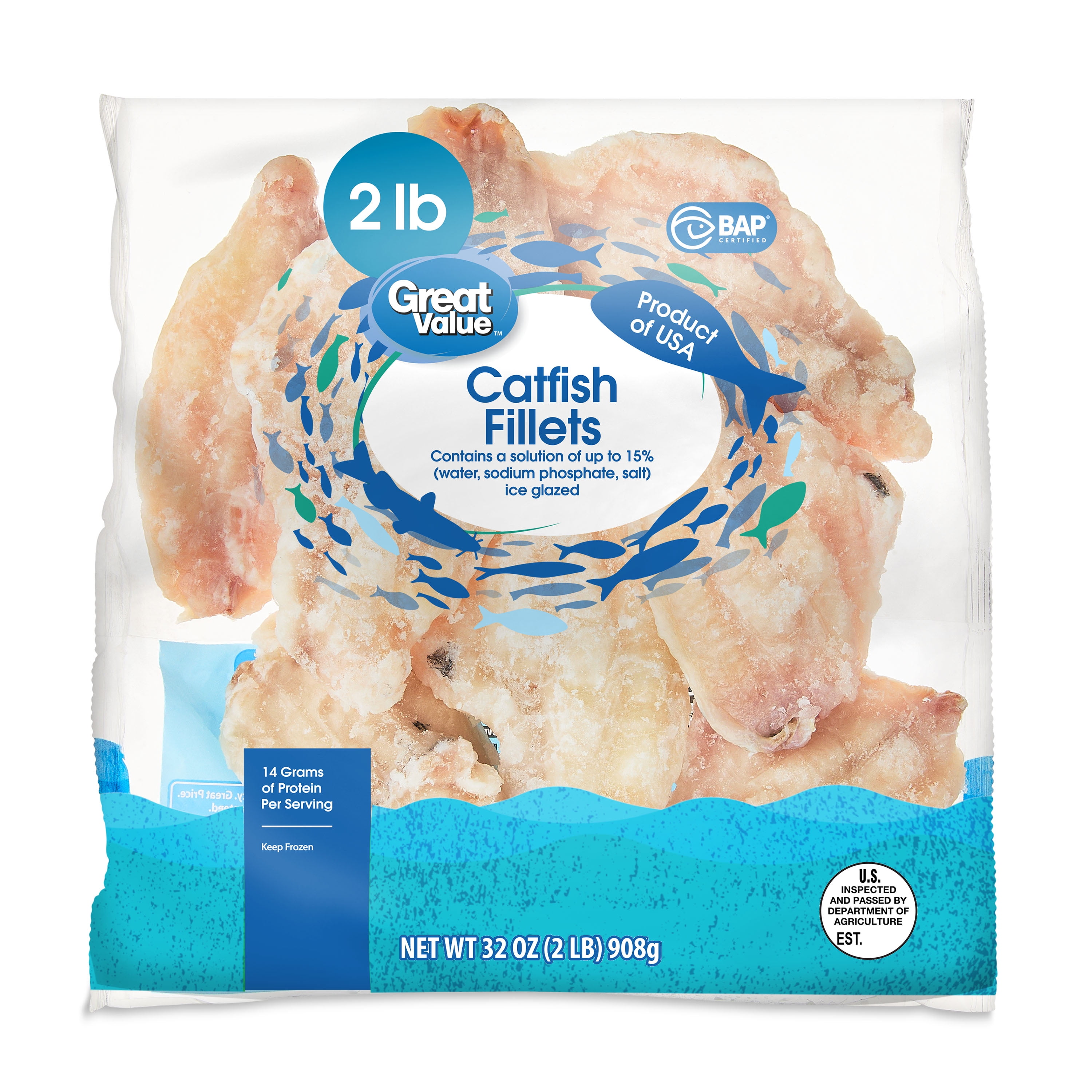 Great Value Frozen Catfish Skinless Fillets, 2 lb Bag
