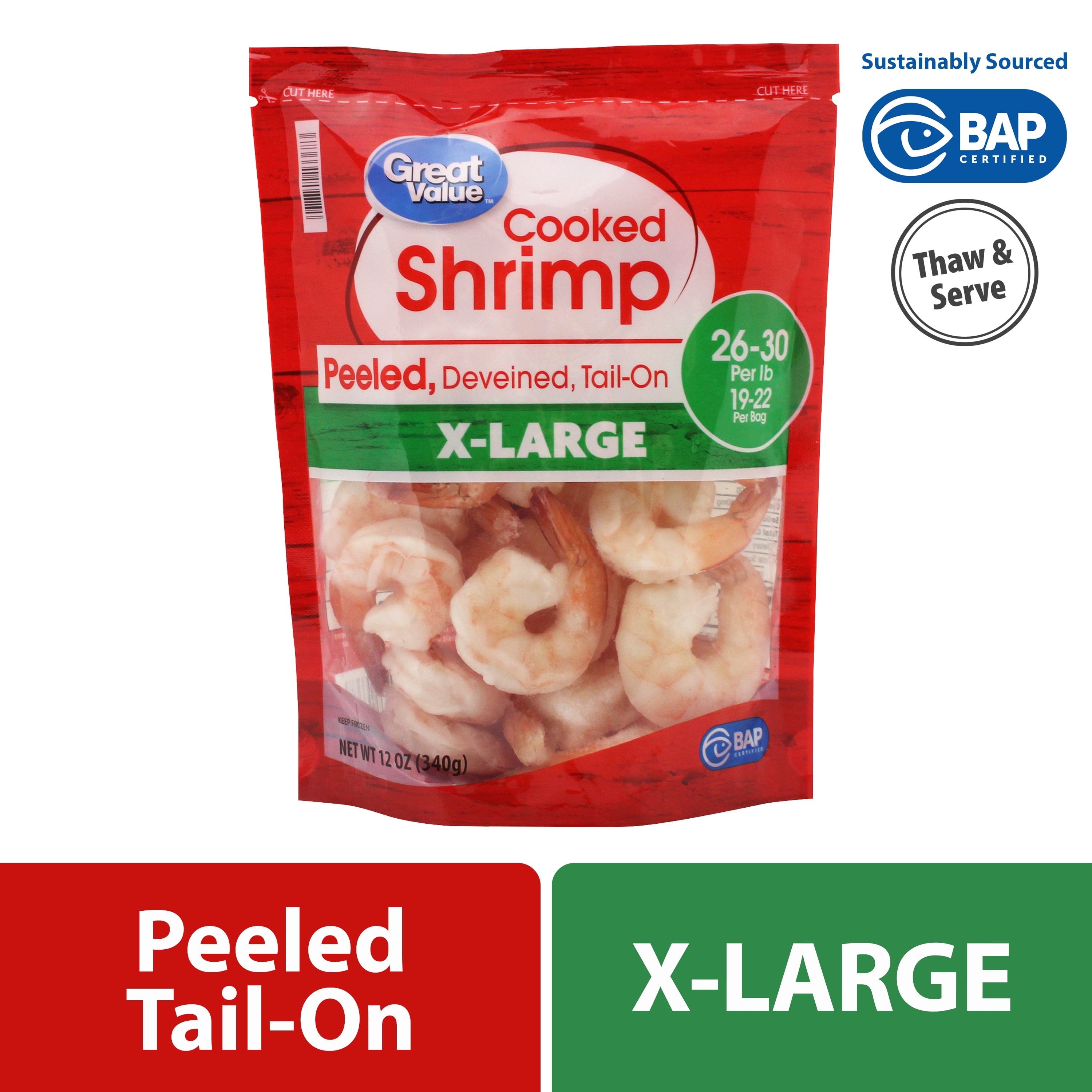 Great Catch Cooked Peeled and Deveined Tail-On Jumbo Shrimp, 26-30ct /lb