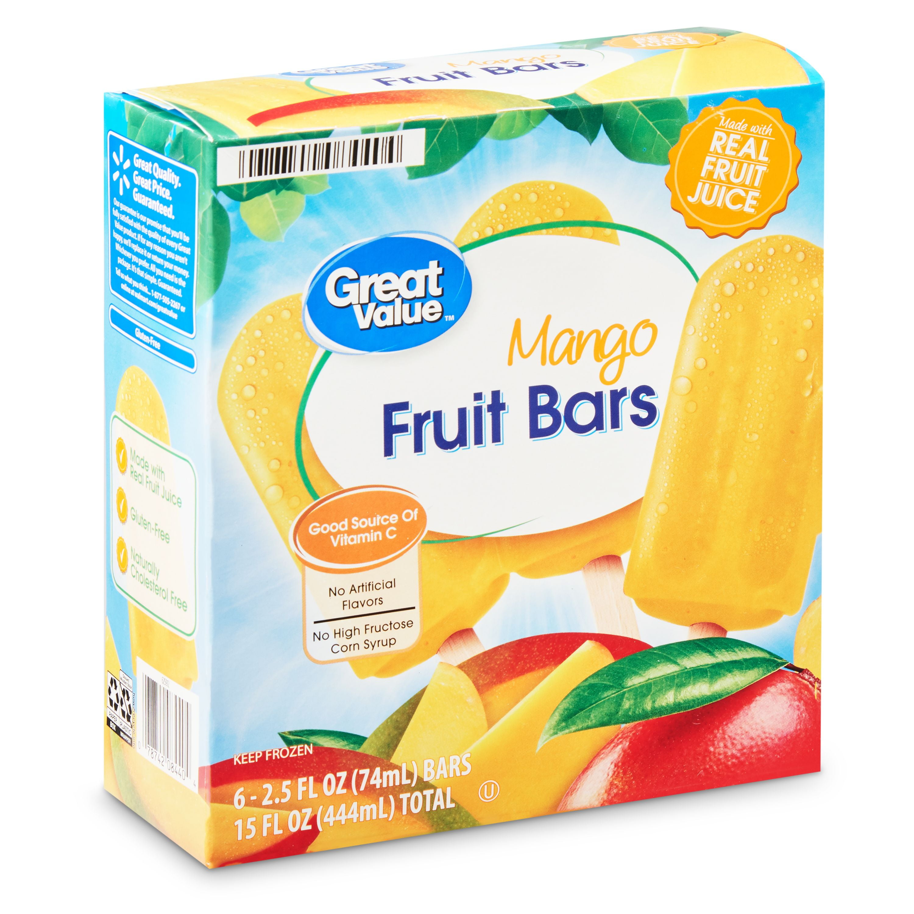 Great Value Frozen Fruit Bars, Mango, 6 Pack