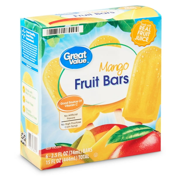 Great Value Frozen Fruit Bars, Mango, 6 Pack