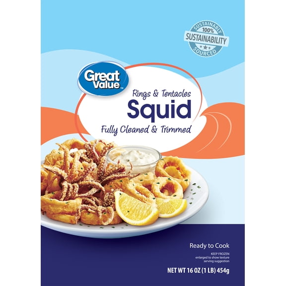 Great Value Frozen Fully Cleaned & Trimmed Rings & Tentacles Squid, 1 lb
