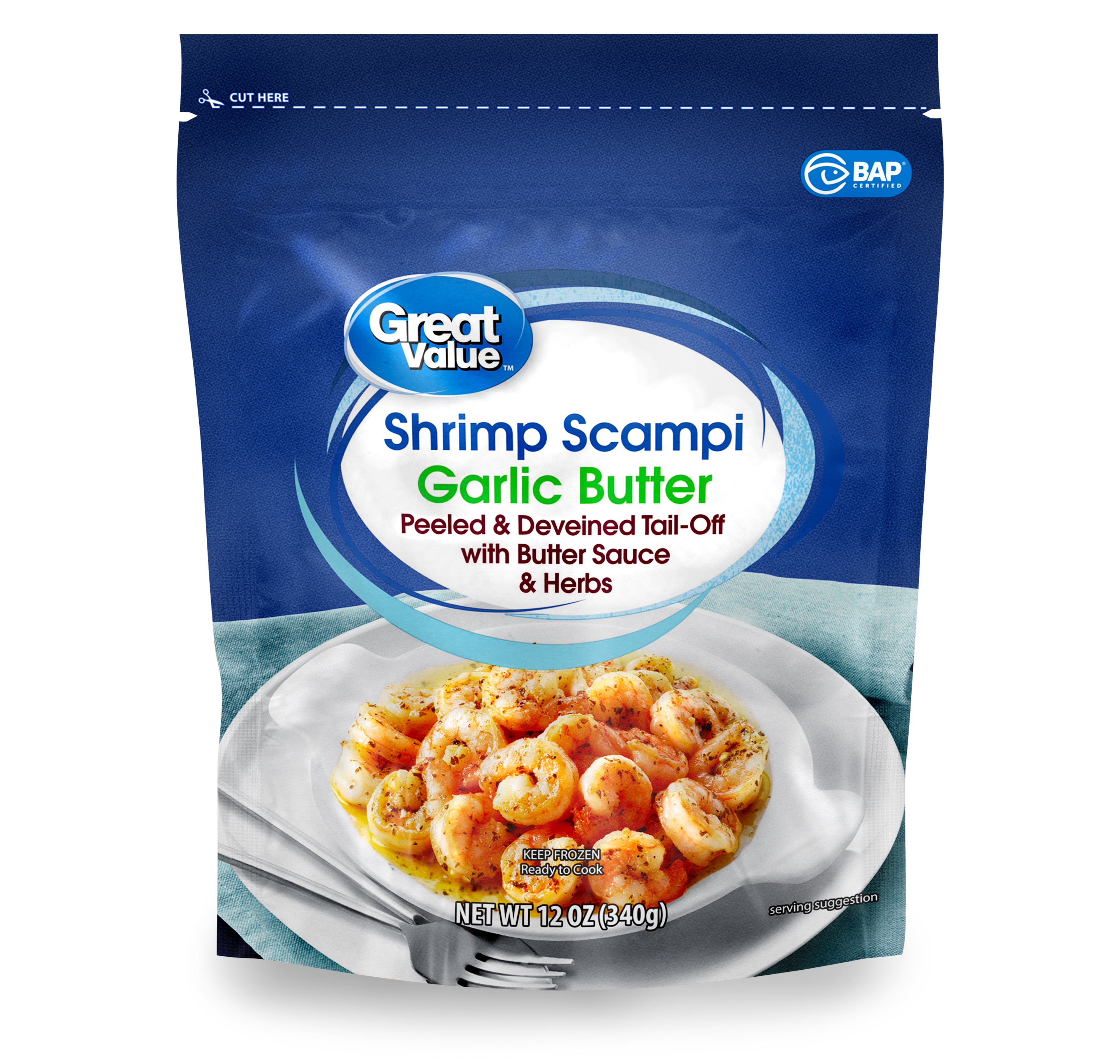 Great Value Frozen Garlic Butter Shrimp Scampi, 12 oz Bag