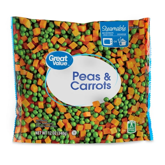Great Value Peas & Carrots, Steamable Bag, 12 oz, Gluten-Free (Frozen)