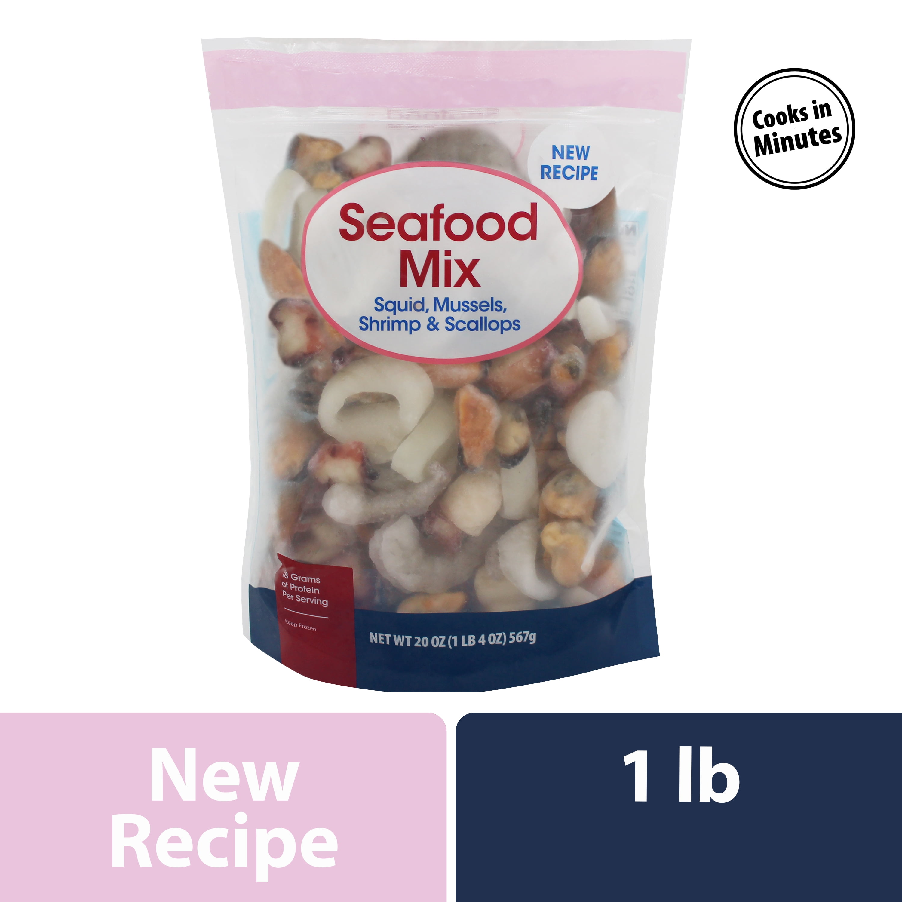 Great Value Frozen Seafood Mix with Squid Mussels Shrimp and Scallops 20 oz