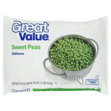 Great Value Frozen Sweet Peas, Steamable Bag, 16 oz