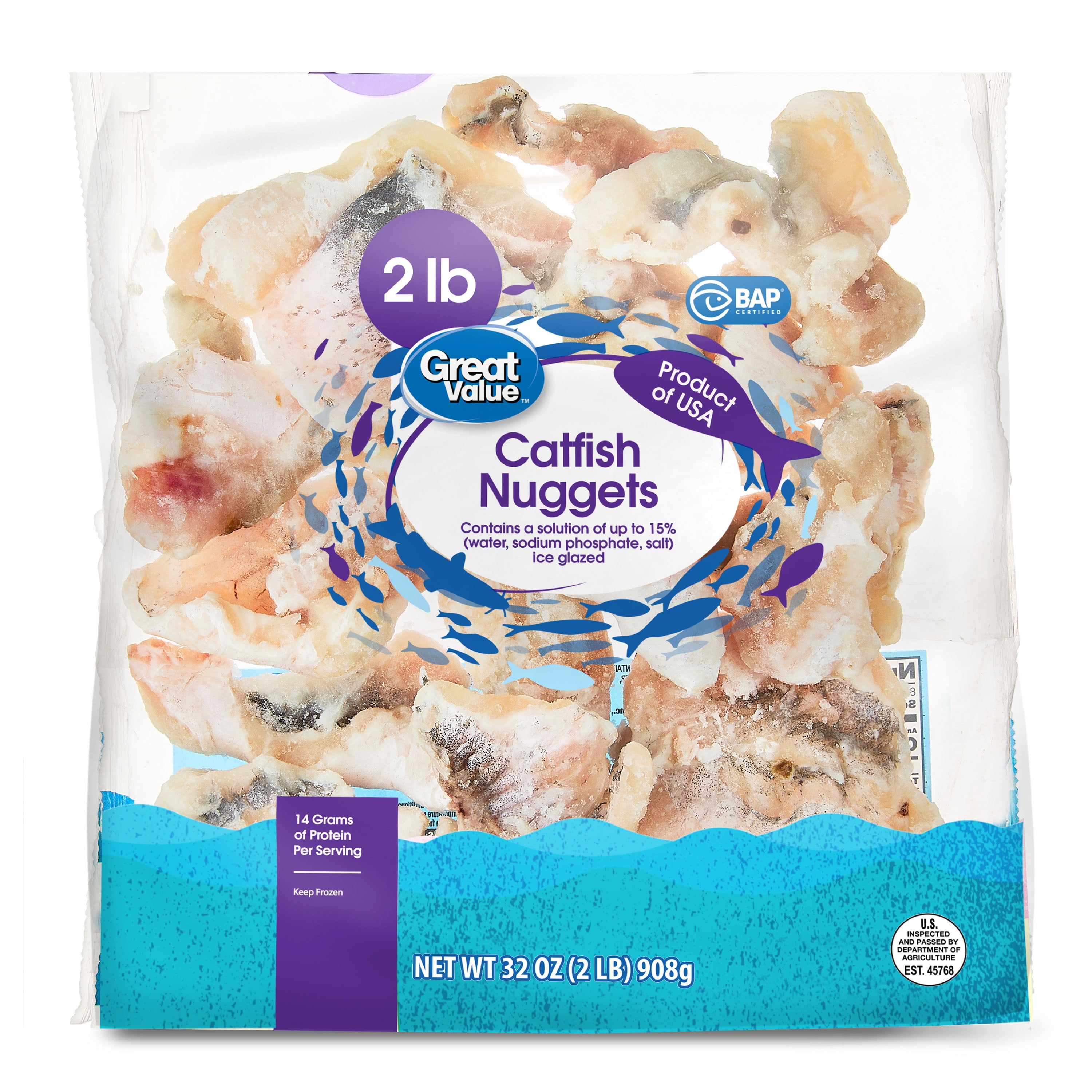 Great Value Frozen Unbreaded Catfish Nuggets, 2 lb Bag