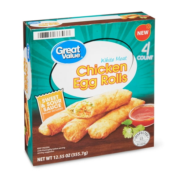 Great Value Frozen White Meat Chicken Egg Rolls, 12.55 oz, 4 Count (Frozen)