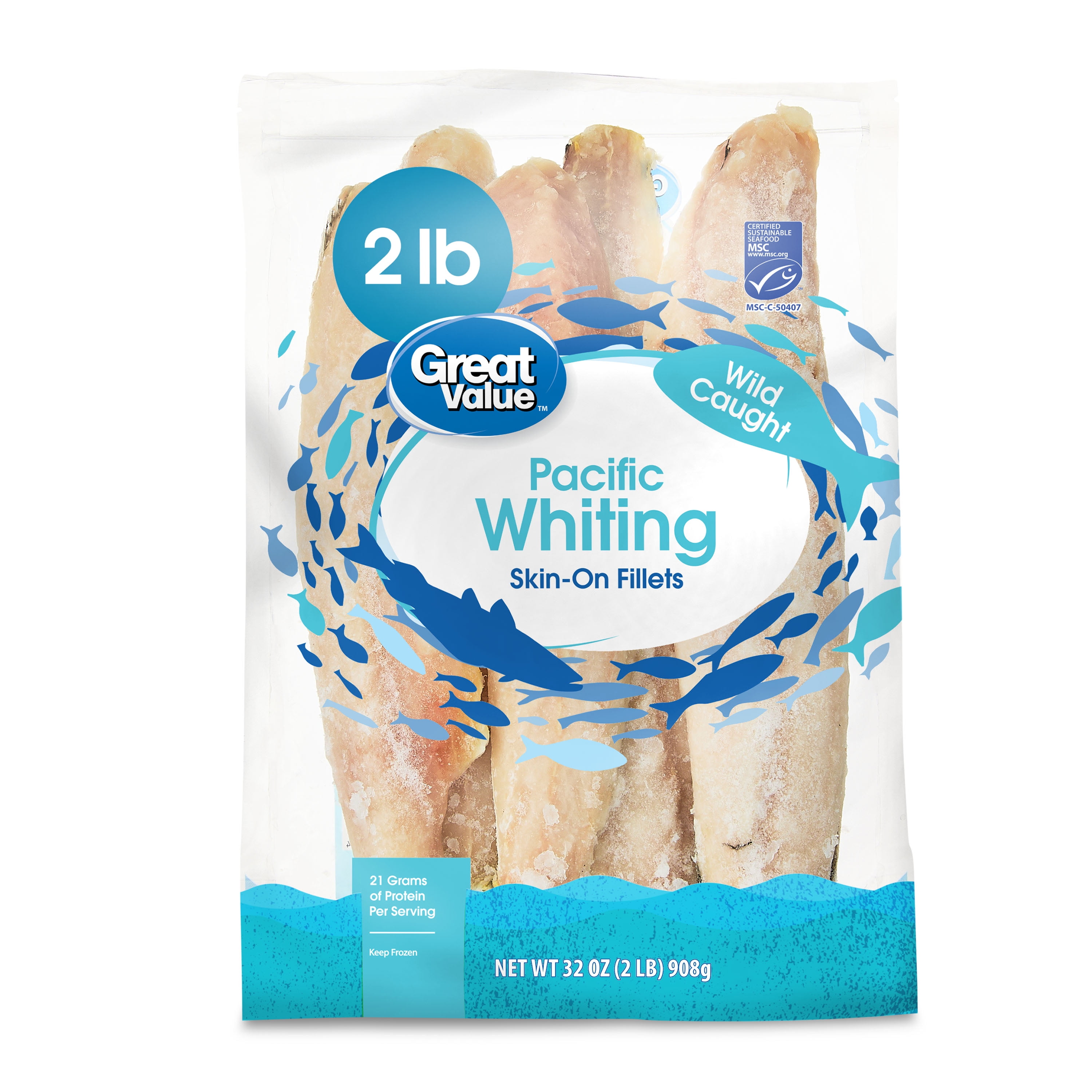 Great Value Frozen Wild Caught Pacific Whiting Fillets, 2 lb