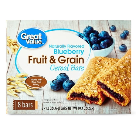 Great Value Fruit & Grain Cereal Bars, Blueberry, 1.3 oz, 8 Count