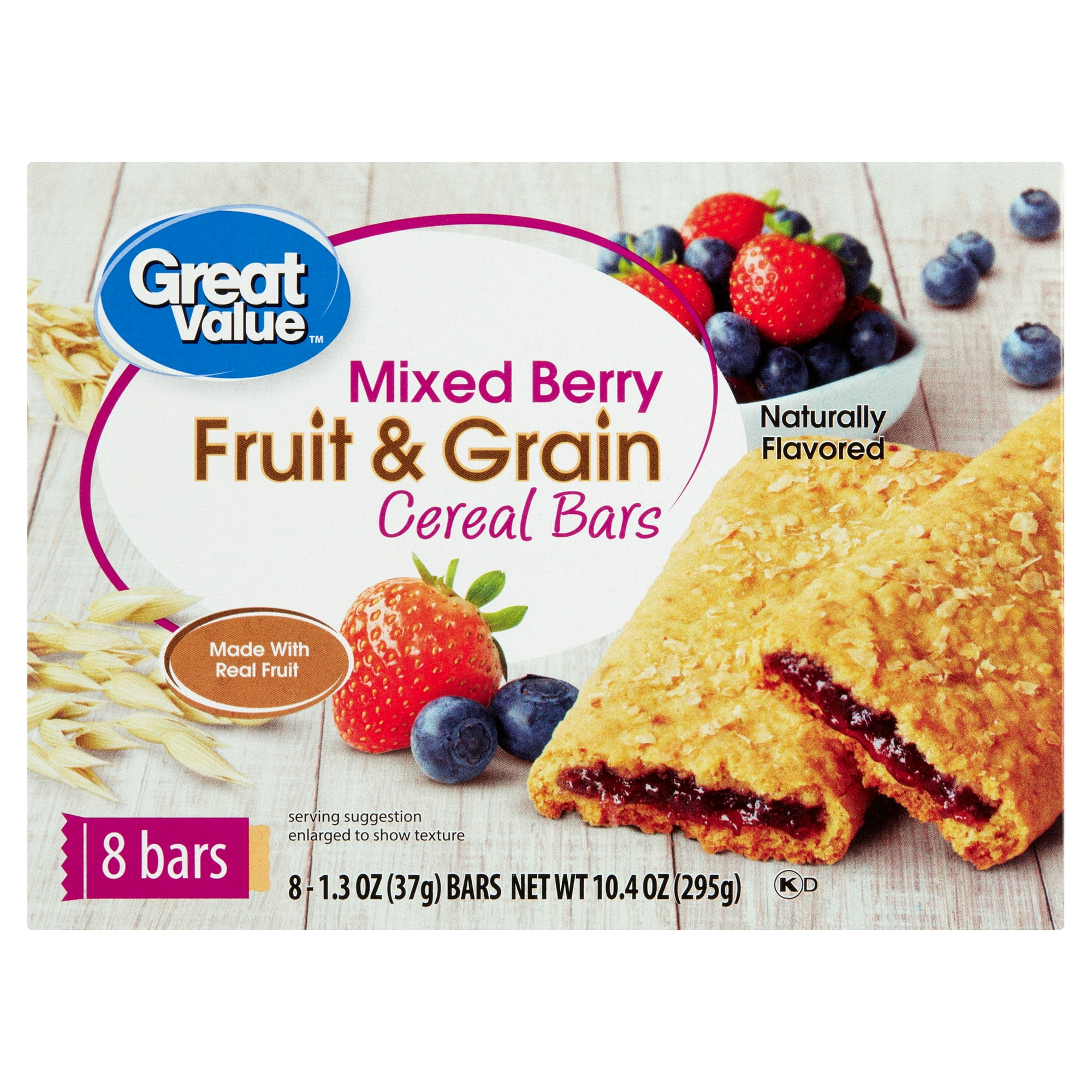 Great Value Fruit & Grain Cereal Bars Mixed Berry, 10.4 oz, 8 Count Great Value Fruit & Grain Cereal Bars Mixed Berry, 10.4 oz, 8 Count