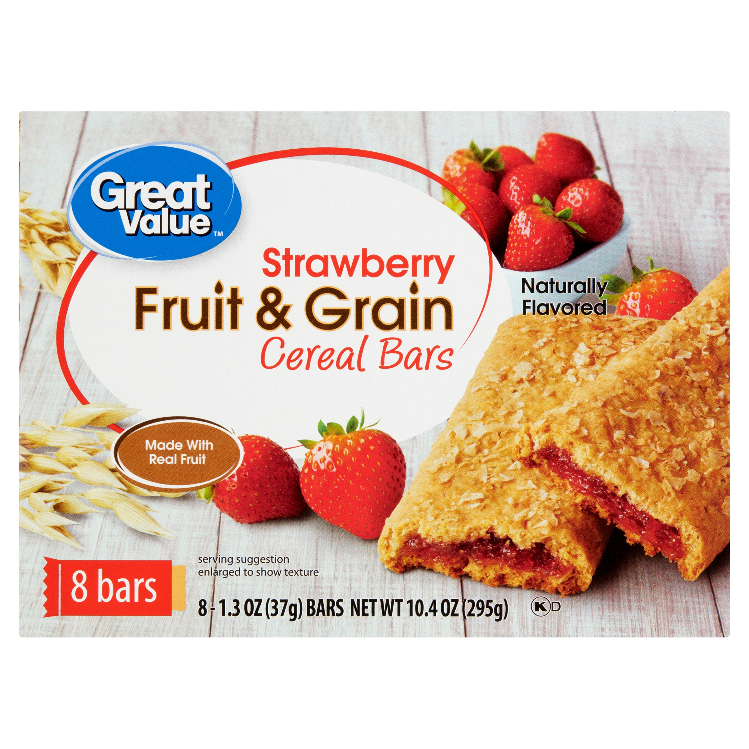 Great Value Fruit & Grain Cereal Bars, Strawberry, 1.3 oz, 8 Count - image 1 of 8