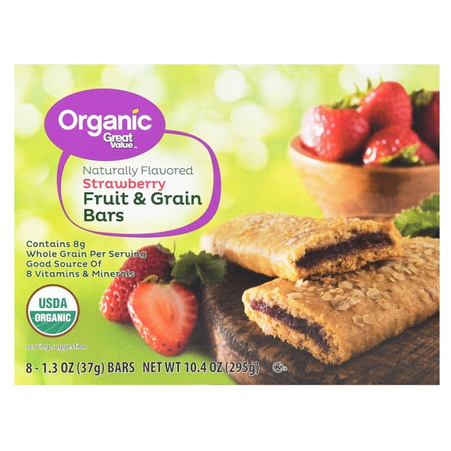 Great Value Fruit & Grain Cereal Bars, Strawberry, 10.4 oz, 8 Count ...