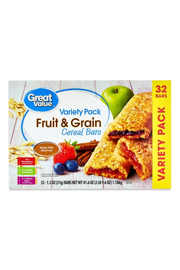 Fruit & Grain Cereal Bars, Variety Pack, 1.3 oz, 32 Count