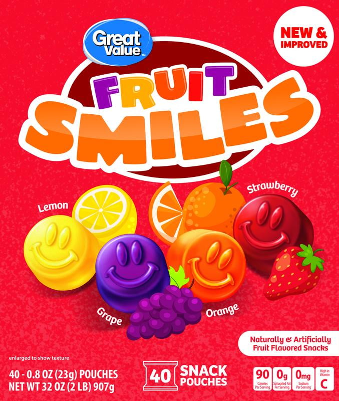 Great Value Fruit Smiles Snacks, Original Flavors, 40 Count