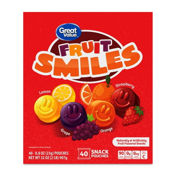Great Value Fruit Smiles Snacks, Original Flavors, 40 Count