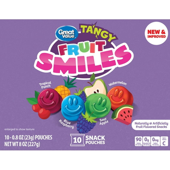 Great Value Fruit Smiles Snacks, Tangy Flavor, 10 Count