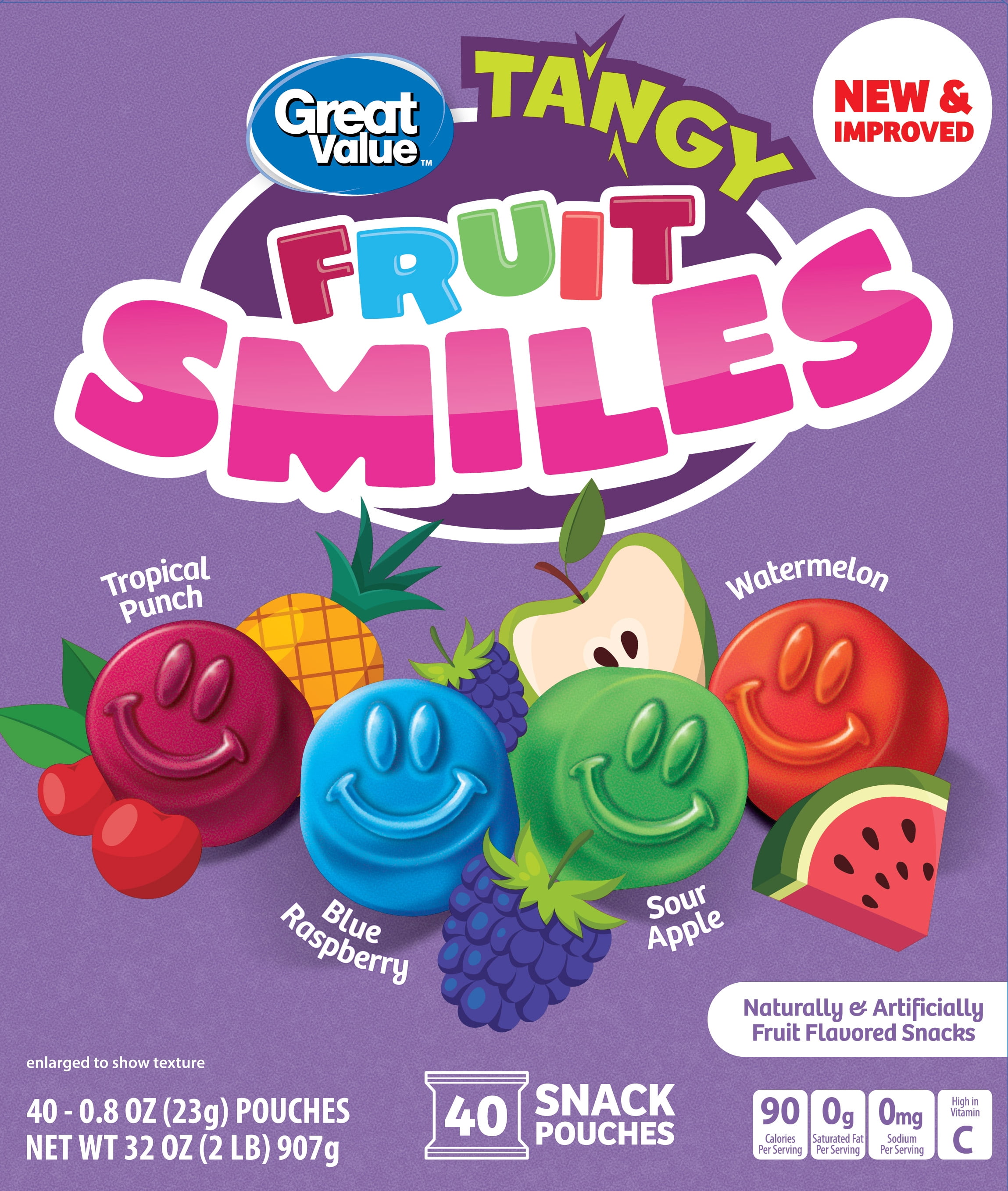 Great Value Fruit Smiles Snacks, Tangy Flavor, 40 Count