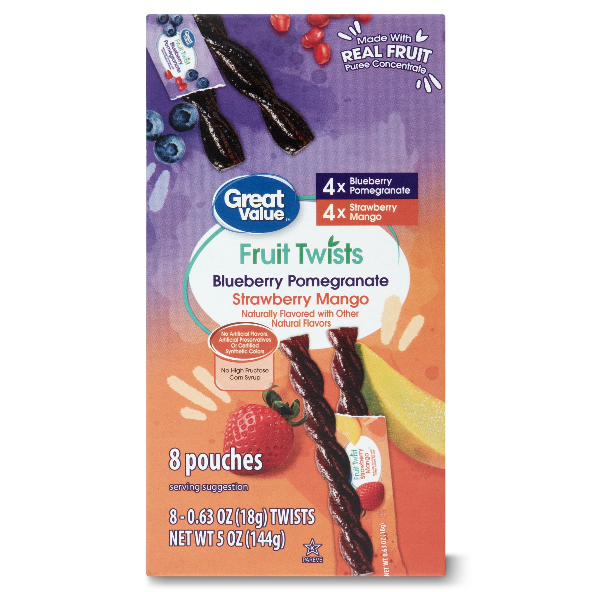 Great Value Fruit Twists Variety Pack, Blueberry Pomegranate