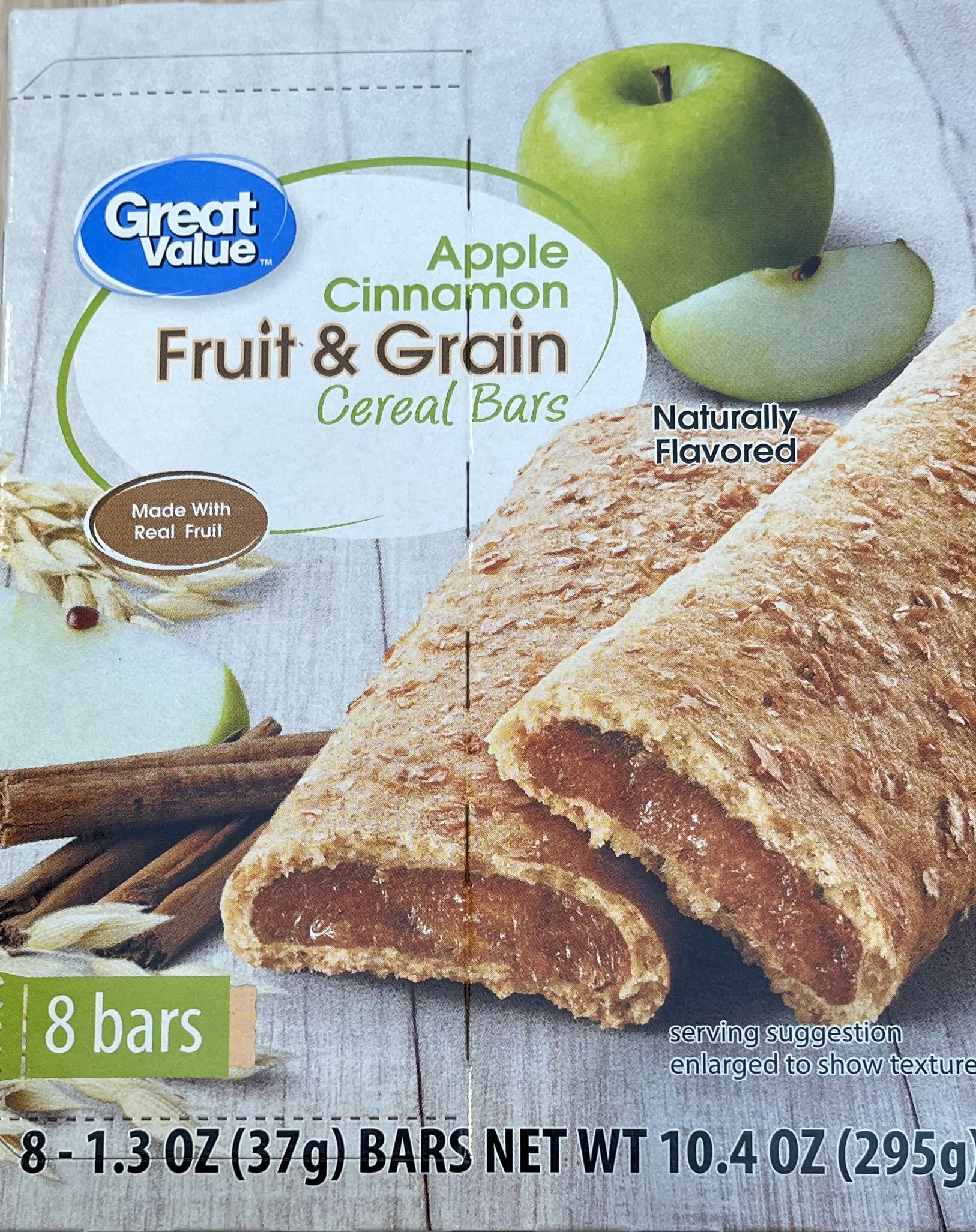 Great Value Fruit and Grain Bars Apple Cinnamon, 1.3 oz, 8 Count ...