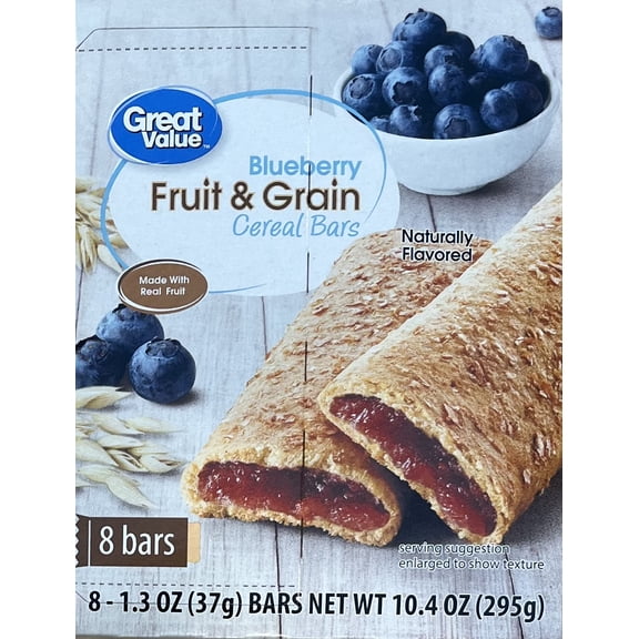 Great Value Fruit and Grain Bars Blueberry, 1.3 oz, 8 Count